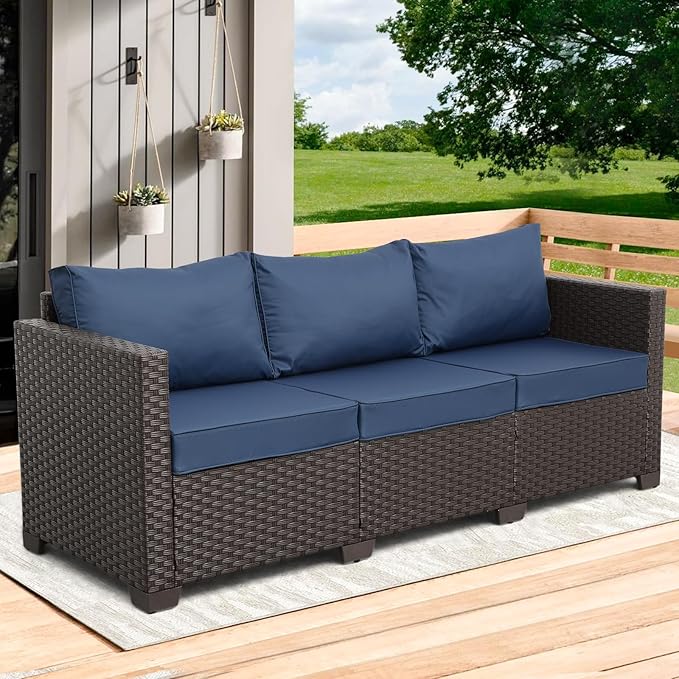 Outdoor Furniture Outdoor Couch Grey Wicker Patio Furniture 3-seat Sofa Deep Seat