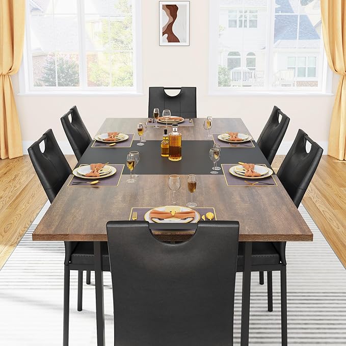 70IN Large Dining Table for 4 5 6 People,White Kitchen Dinner Table W/Marble-Color Wood