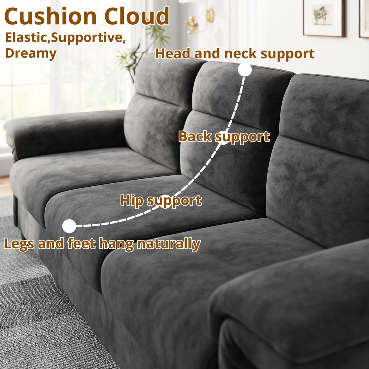 92 Inch Sofa, Comfy Lounge Couch with Adjustable armrests