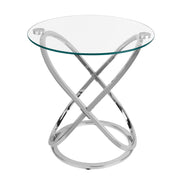 galaxy Tempered Glass Round End Table - Chrome or Black Finish (Chrome)