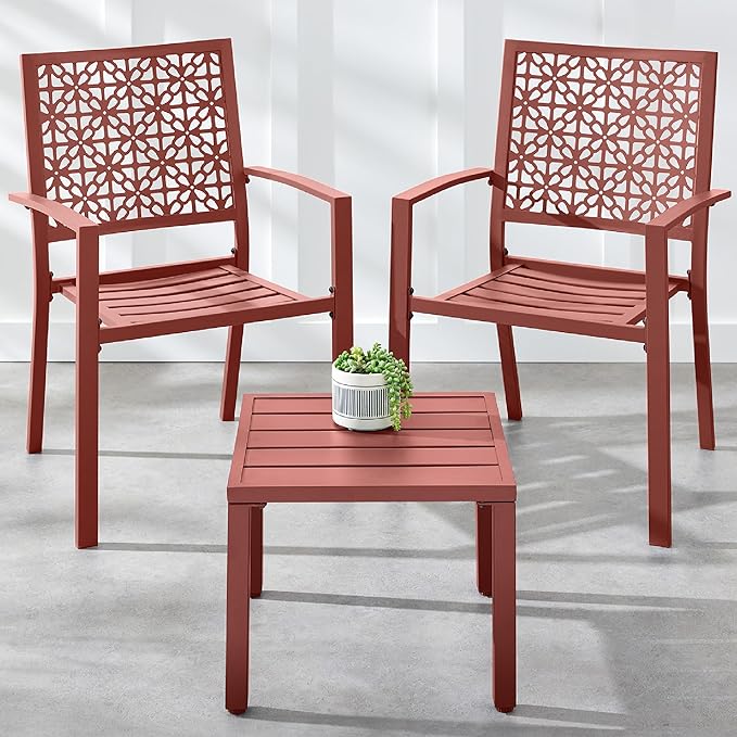 3-Piece Outdoor Bistro Set, Stackable Modern Steel Furniture for Porch, Garden w/ 2 Chairs