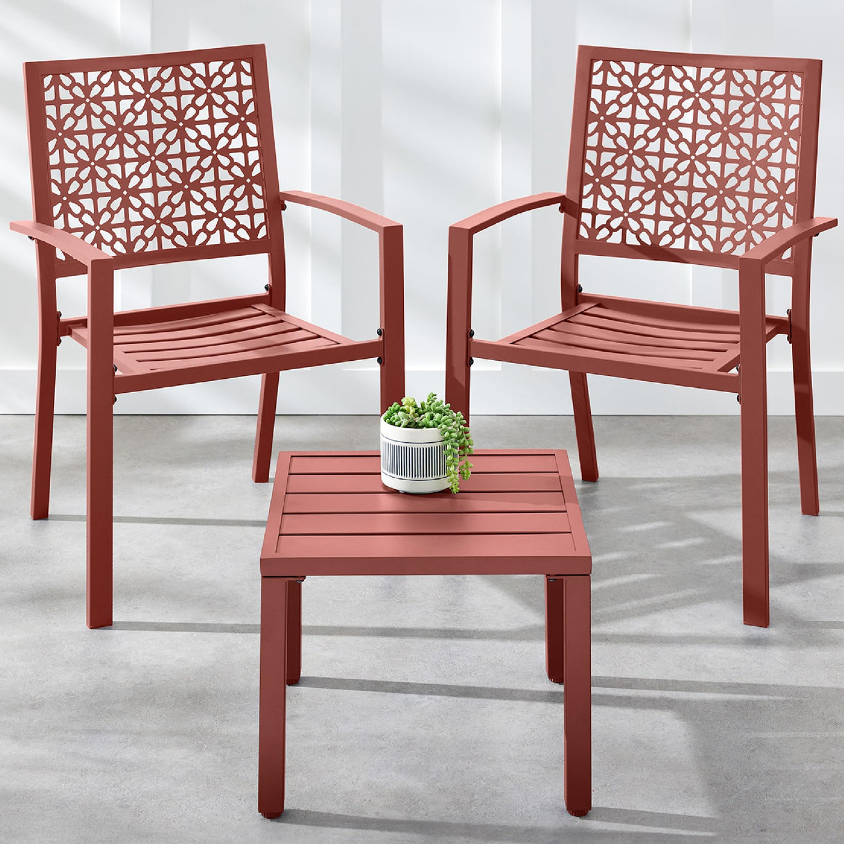 3-Piece Outdoor Bistro Set, Stackable Modern Steel Furniture for Porch