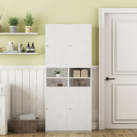 Bathroom Storage Cabinet, 2 Door Tall Slim Storage Cabinet with Open Storage Shelves,