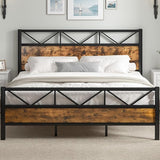 Industrial 51.2" Tall Headboard, King Platform Bed Frame with Heavy Duty Metal