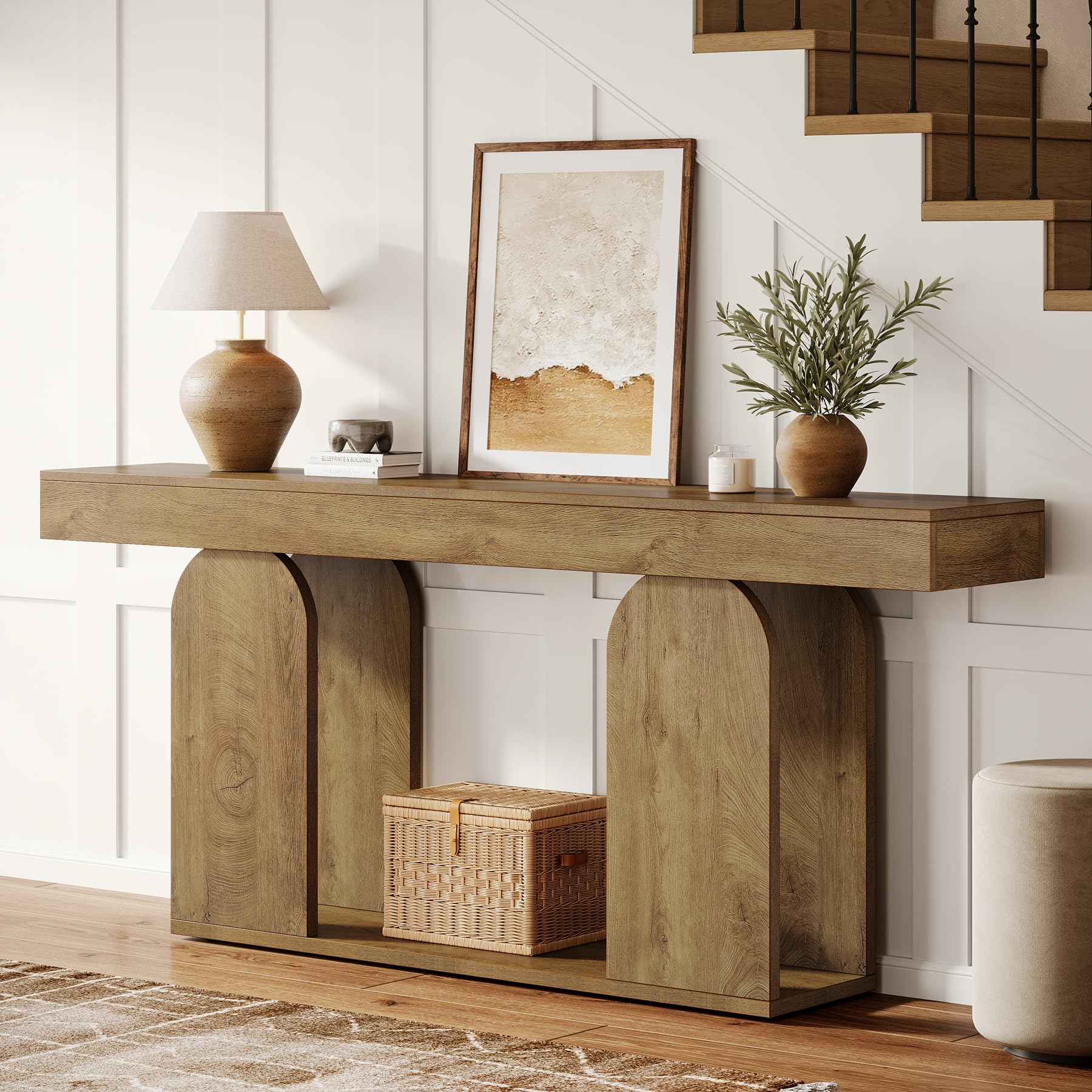 Farmhouse Wood Console Table, 70.9-Inch Entryway Accent Table with U-Shaped Base