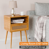 Rattan Nightstand Bedside Tables, Modern Wood Side Table Small End Table