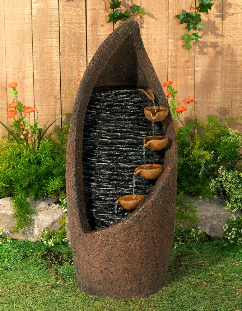 Modern Rustic Cascade Outdoor Floor Water Fountain 34 1/2" High with LED Light