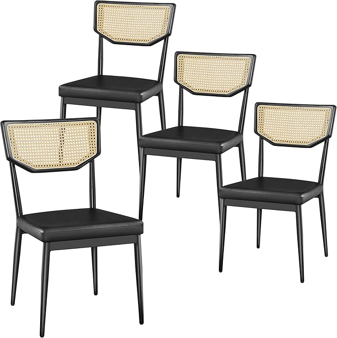 Dining Chairs，Rattan Dining Chairs Set of 6 Black Kitchen Dining Chairs