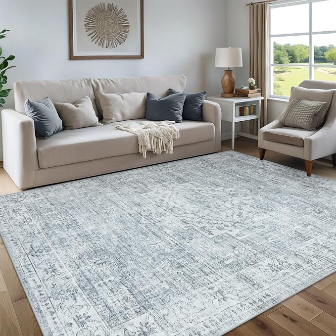 Machine Washable Rug 5x7 Sage Green Rugs for Living Room, Non Slip Vinatge Rug Boho