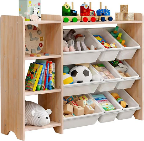 4-Tier Kids' Toy Storage Organizer Shelf - 100% Solid Wood,Children's Storage Cabinet