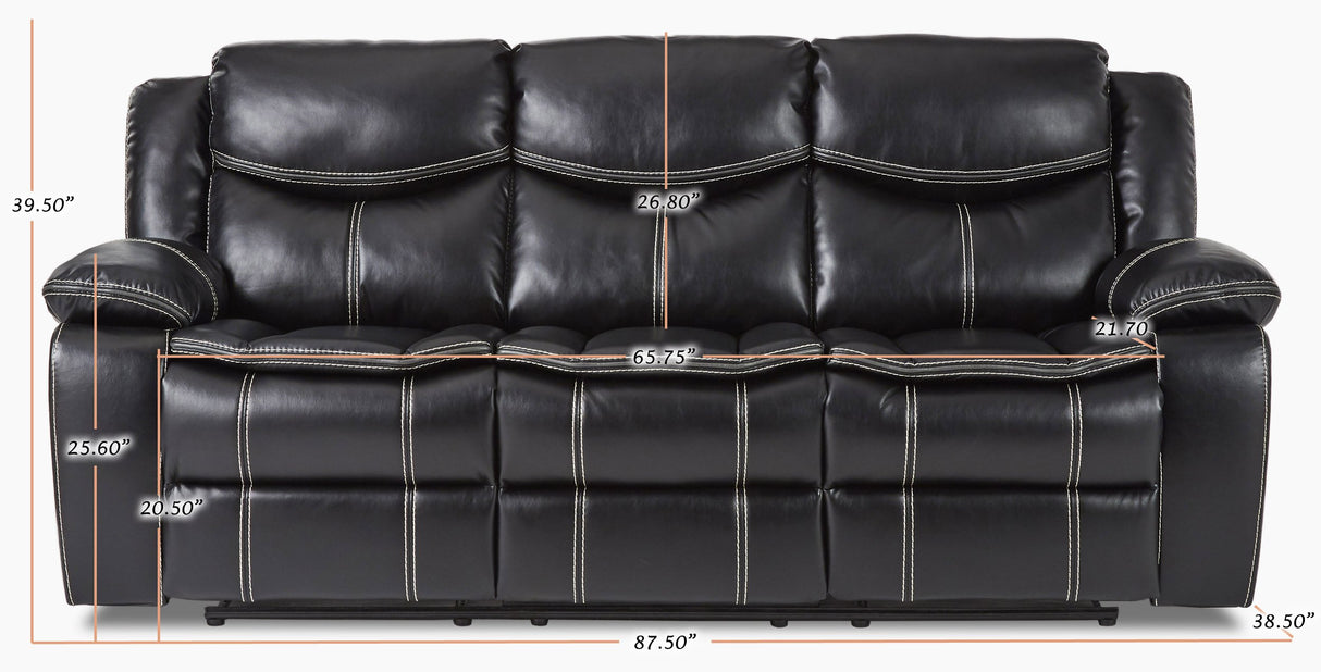 Double Reclining Sofa (Manual), Black