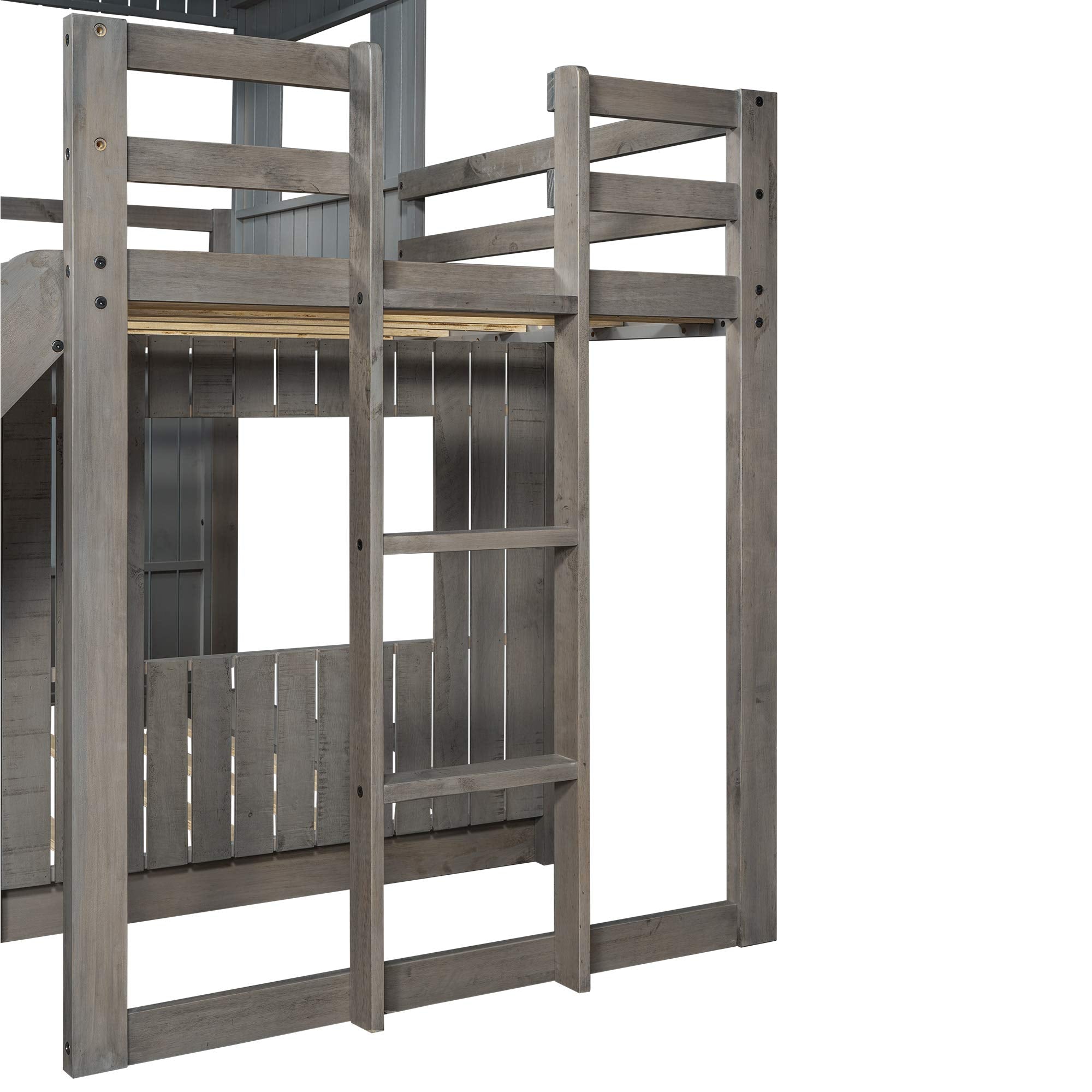 House Bunk Beds with Slide, Wood Twin Over Full Bunk Beds