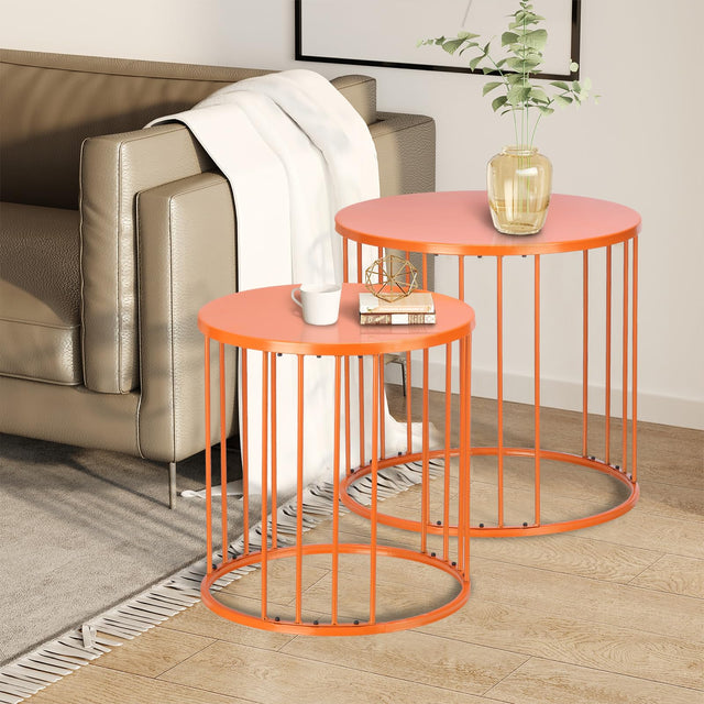 LEWIS&WAYNE Outdoor Side Table Set of 2, Metal Circle Accent End Tables for Balcony Backyard Garden Indoor Living Room, Durable Black Nesting Coffee Tables, 20”+16” Dia - Bircata