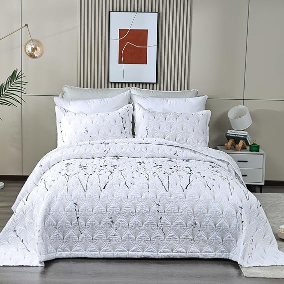 100% Cotton Quilt Queen Size - Black Bird Reversible Coverlet Set 3 Pieces