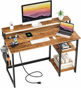 47 inch Gaming Desk with Power Outlets, Small Home Office Desk with Ergonomic Monitor Stand