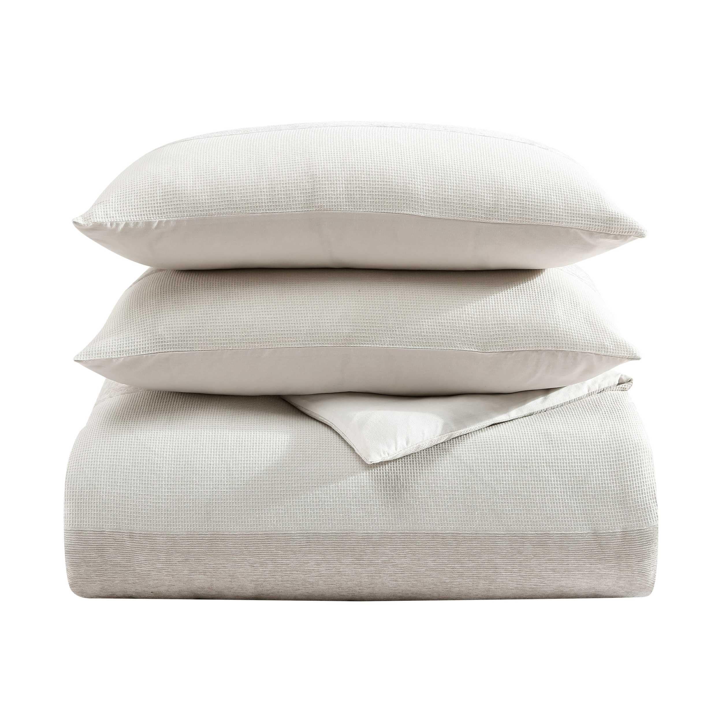 King Size Comforter Set - Textured Chenille Waffle Stripe Beige