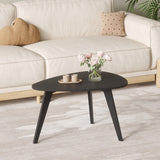 Small Oval Coffee Table,31.5" Black Leaf-Shaped Center Table