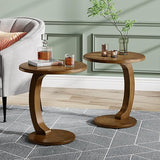 Round End Table, Wood C-Shaped Side Table, Small Couch Side Table