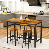 Bar Height Table and Chairs Bar Table with 4 Stools Industrial Counter Height Dining