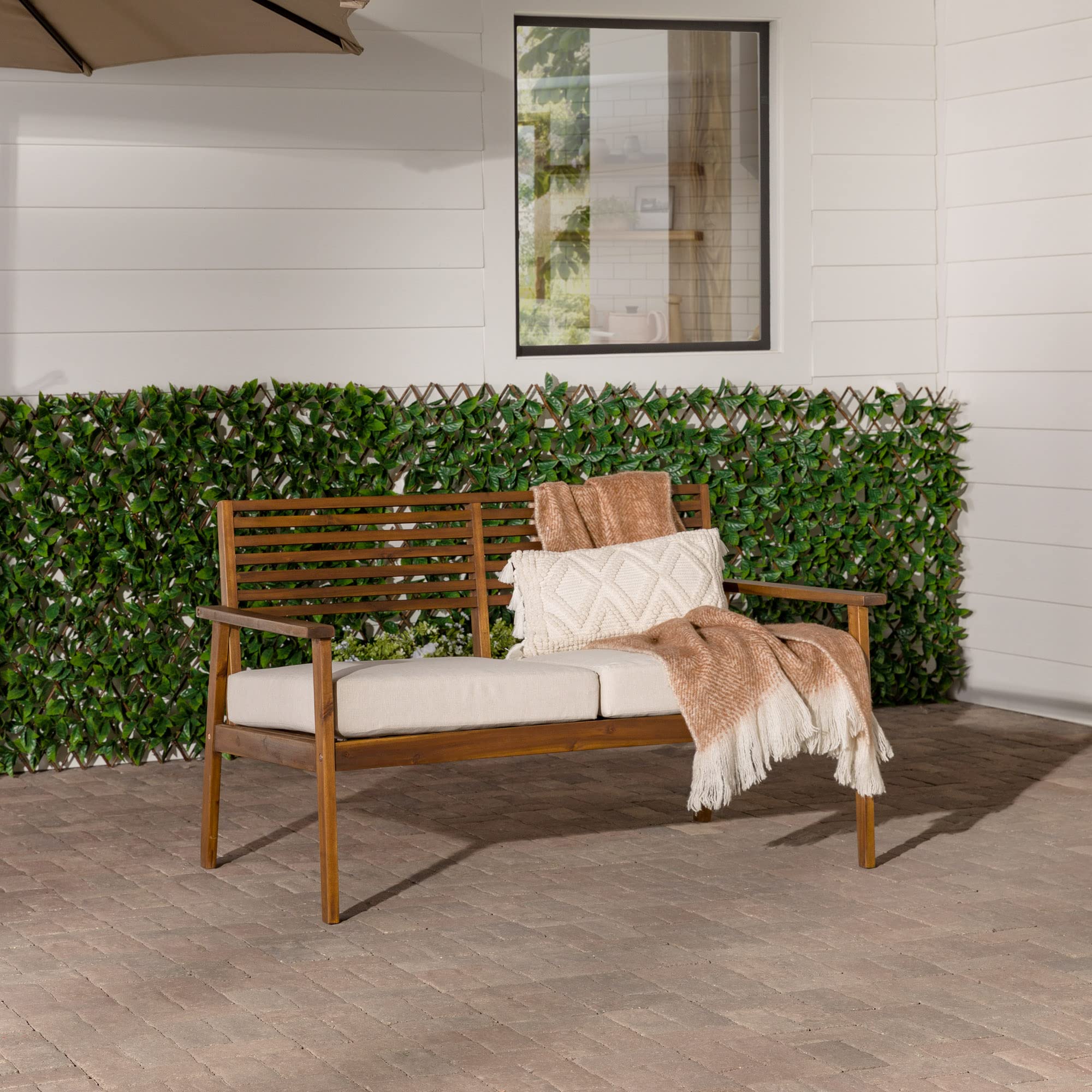 Modern Cushioned Solid Acacia Wood Loveseat