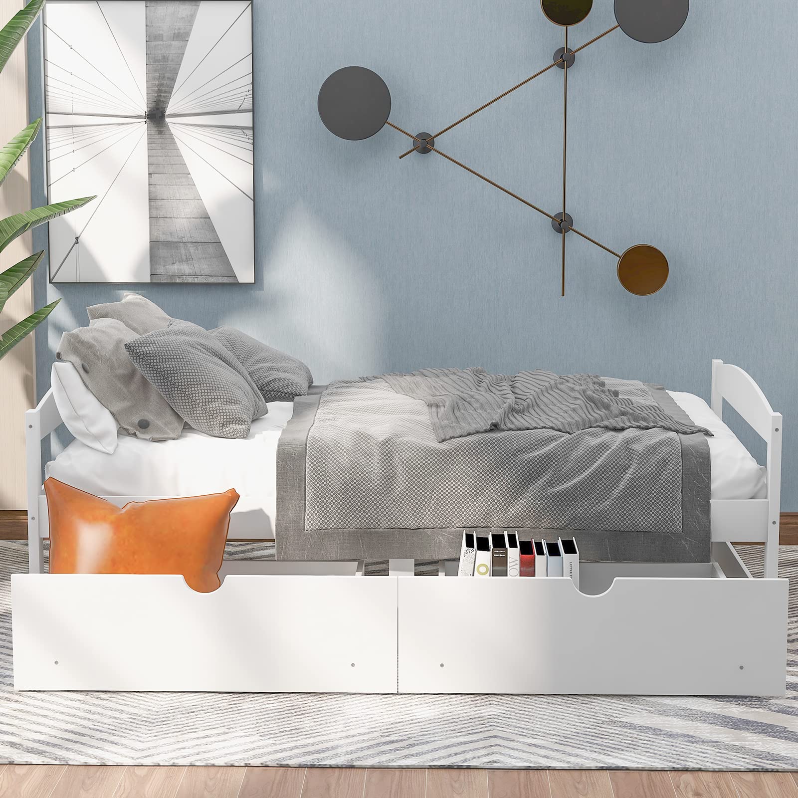 Twin Bed with Storage, Twin Size Daybed with 2 Drawers