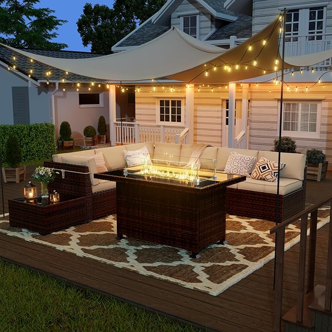 7 Pieces Patio Furniture Set, Outdoor Furniture Sectional Sofa Set with Slanted Back