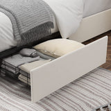 Upholstered Queen Bed Frame with 4 Storage Drawers, Platform Bed Frame with Curved