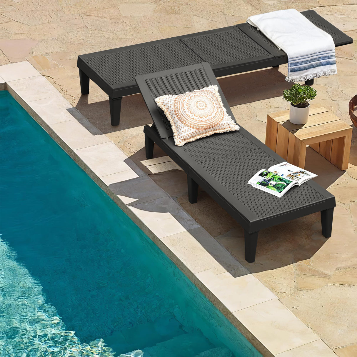 Outdoor Lounge Chairs Set of 2, Quick Assembly & Waterproof Patio Chaise Lounge