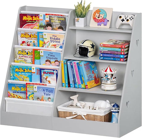 Tier Kids Bookshelf and Storage Organizer, Five Layer Sling Children Bookcase, Baby