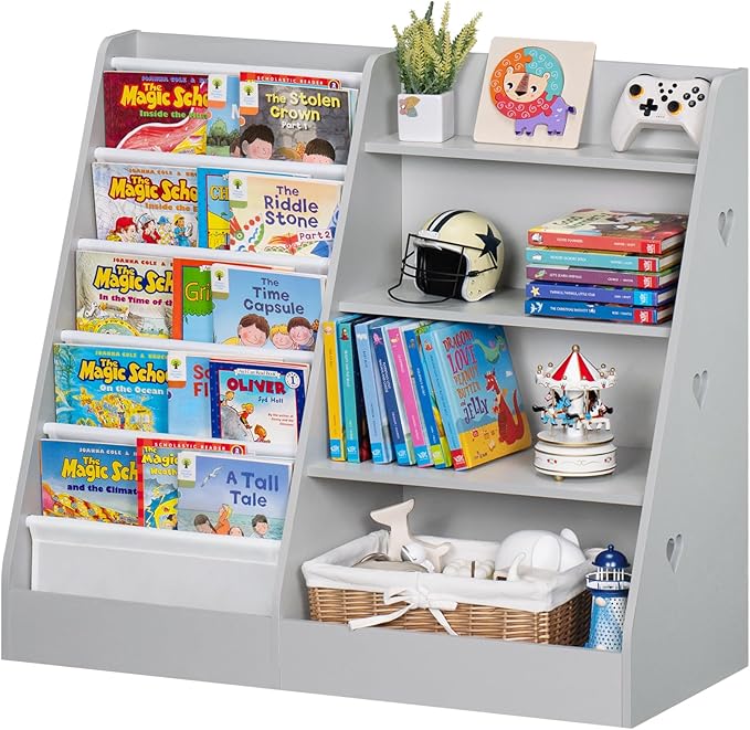 4 Tier Kids Bookshelf and Storage Organizer, Five Layer Sling Children Bookcase, Baby