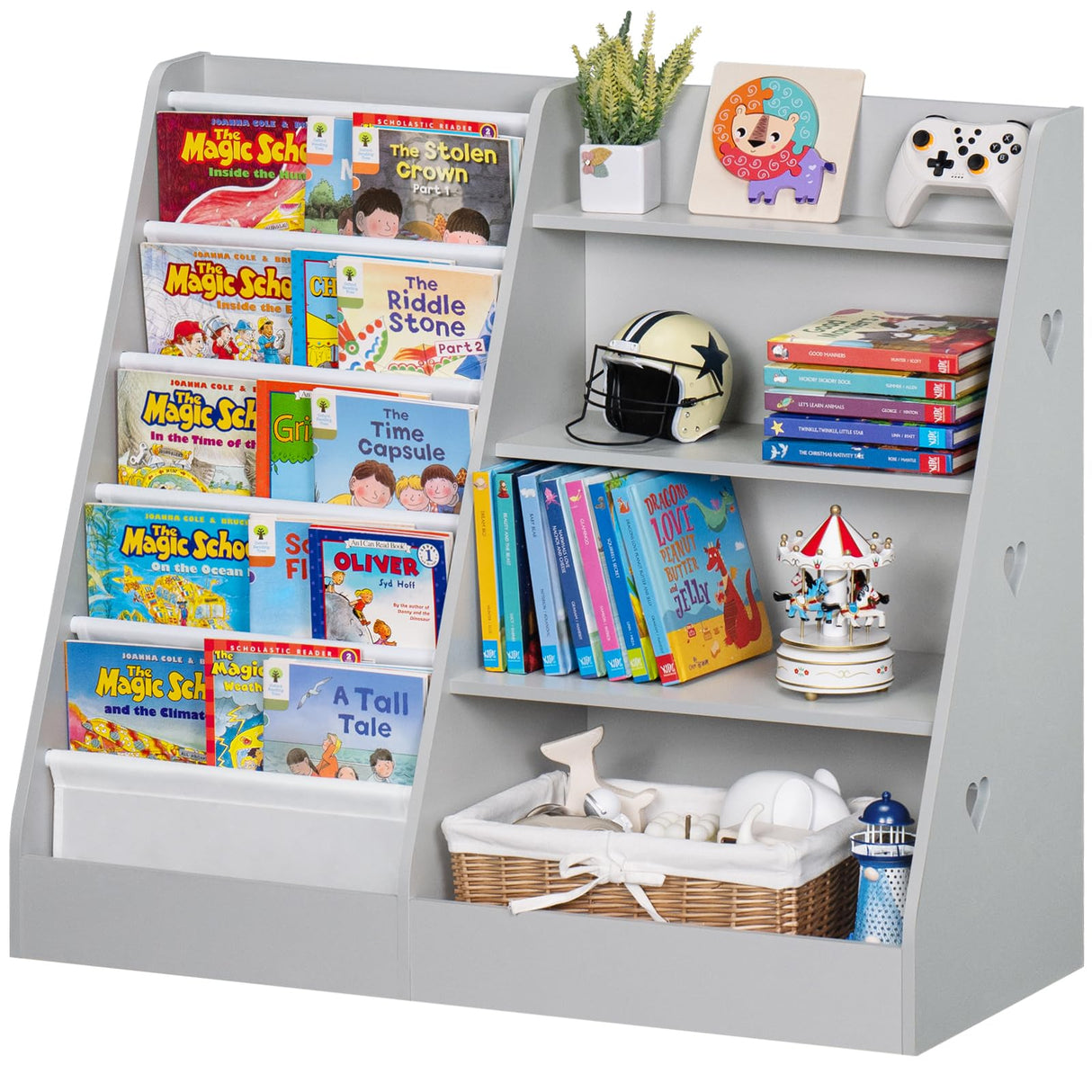 4 Tier Kids Bookshelf and Storage Organizer, Five Layer Sling Children Bookcase, Baby