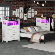 Tall Dresser 4 Drawers, White LED Dresser for Bedroom, Modern Dresser Wooden Storage