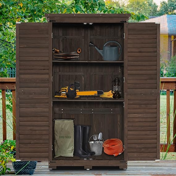 Outdoor Storage Cabinet, Garden Storage Shed, Outside Vertical Shed with Lockers