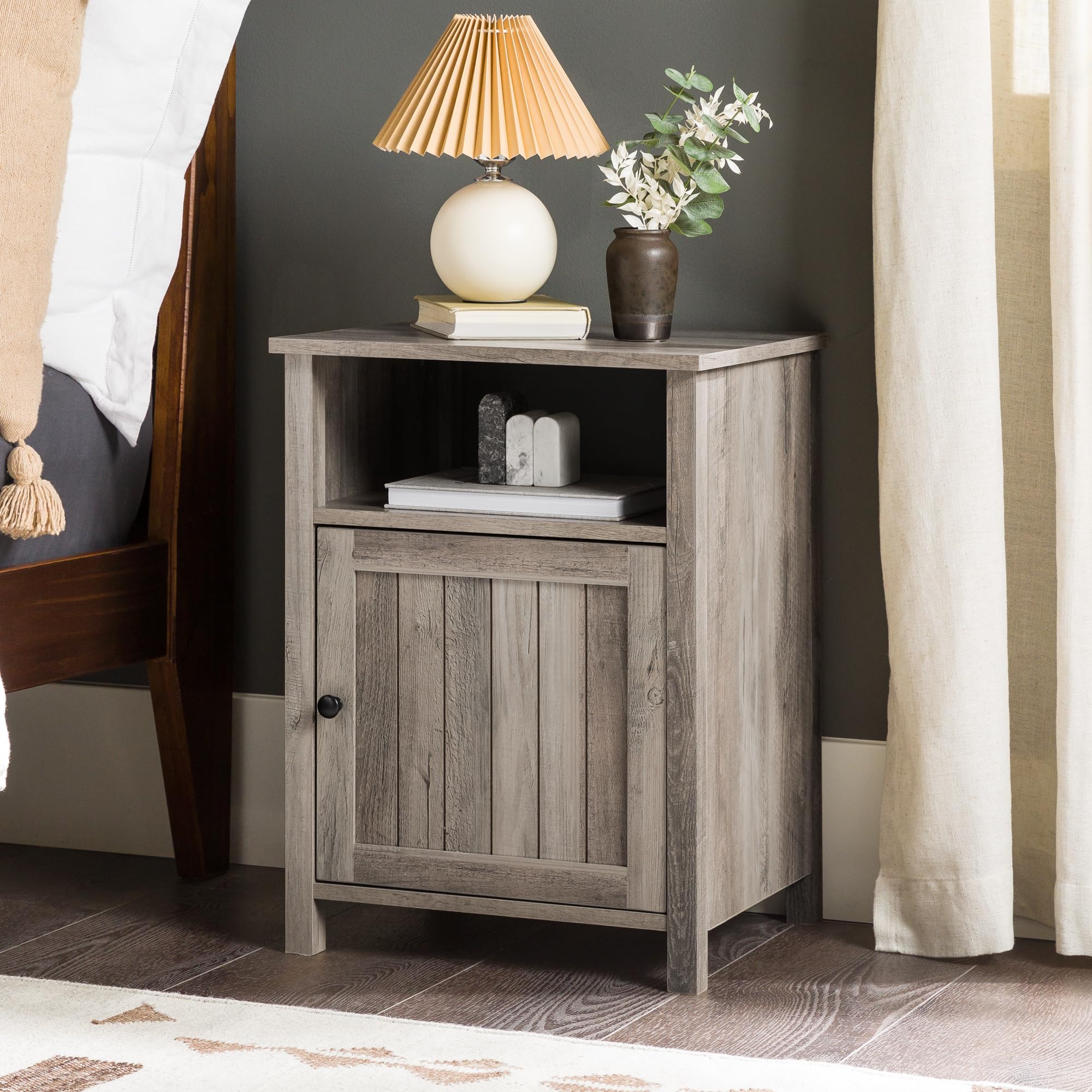 Modern Farmhouse Grooved Door Wood Side Accent Table