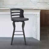 26" Swivel Gray Faux Leather and Black Wood Bar Stool