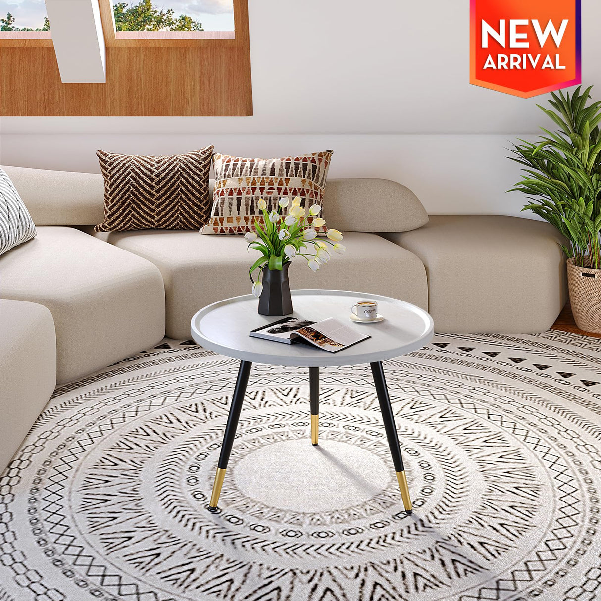 White Faux Marble End Table and White Coffee Table