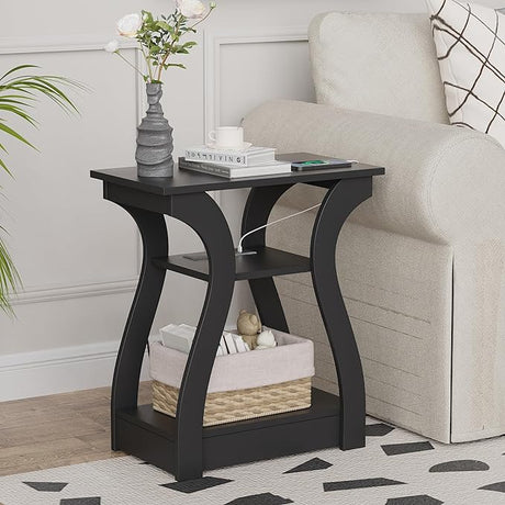 End table Set of 2 with Charging Station, Side Table with USB Ports and Outlets, Nightstand