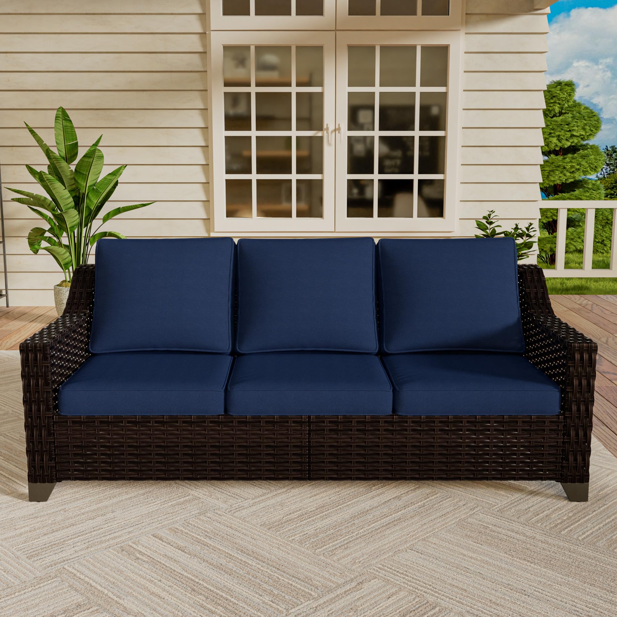 78" Patio Wicker 3-seat Sofa, Deep Seat & Upholstered Loveseat