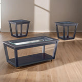 3Pc Glass top Black Cocktail Living Room Coffee & End Table Set