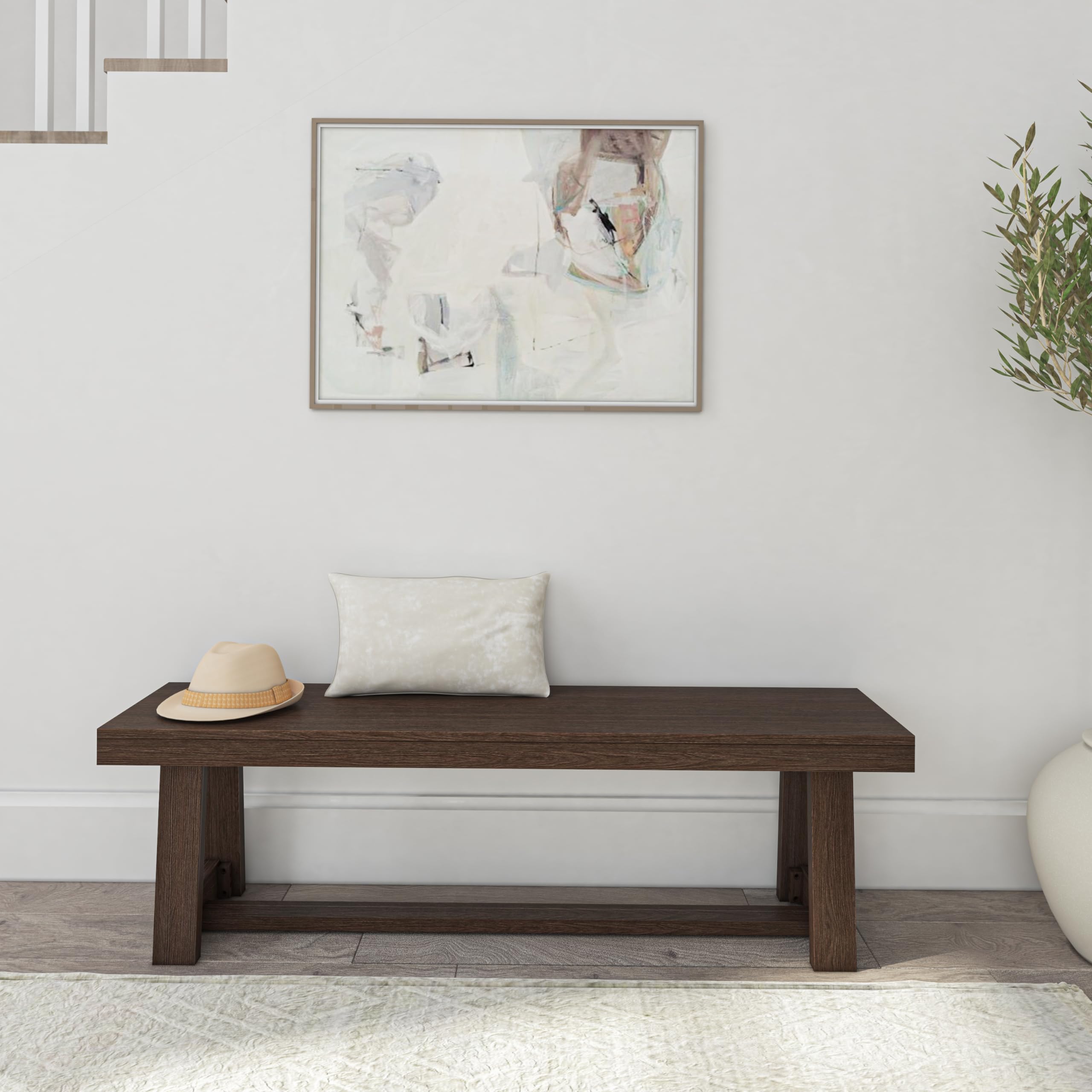 60 Inch Farmhouse Dining Bench, Solid Wood Entryway Bench