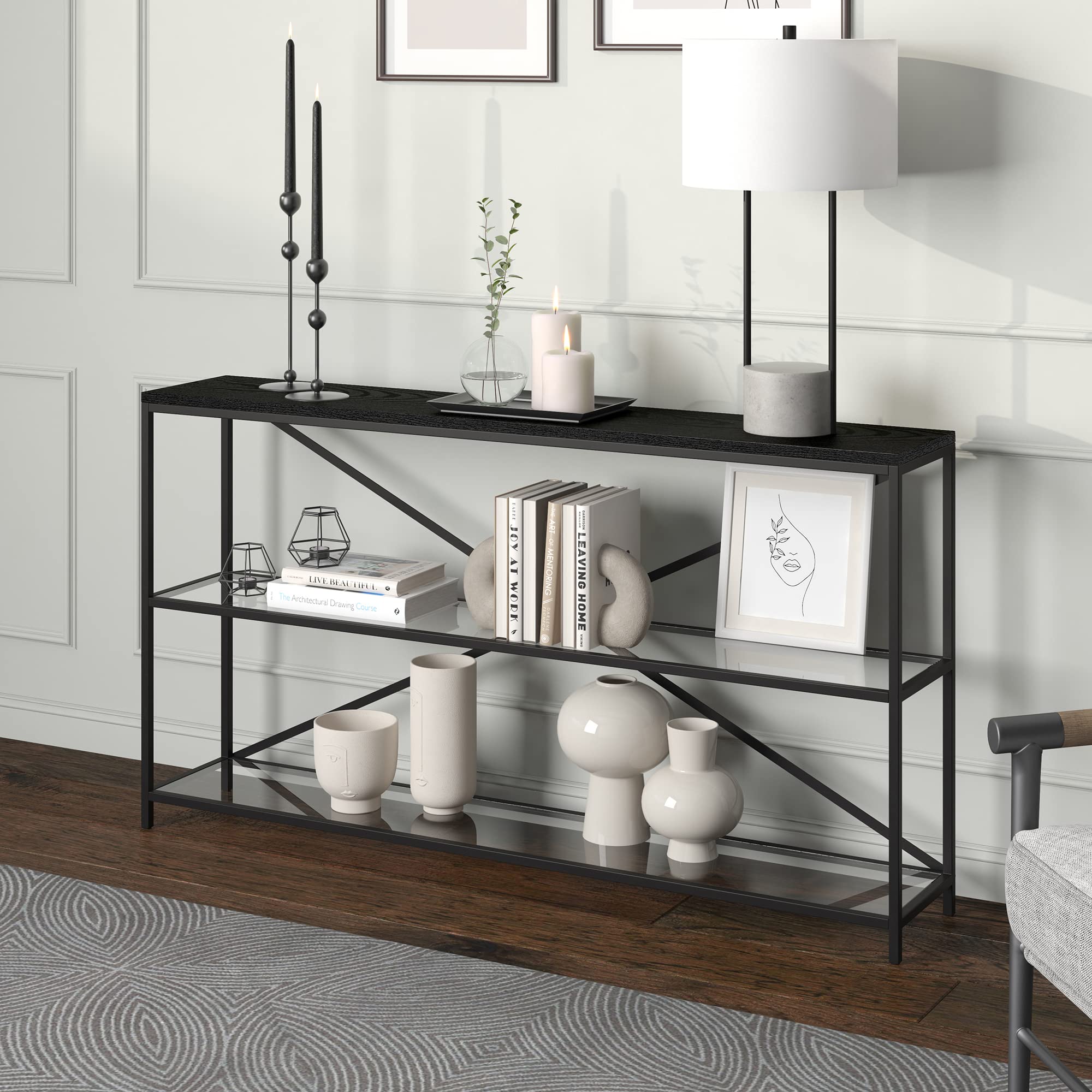 Fionn Console Table, 55" Wide, Black