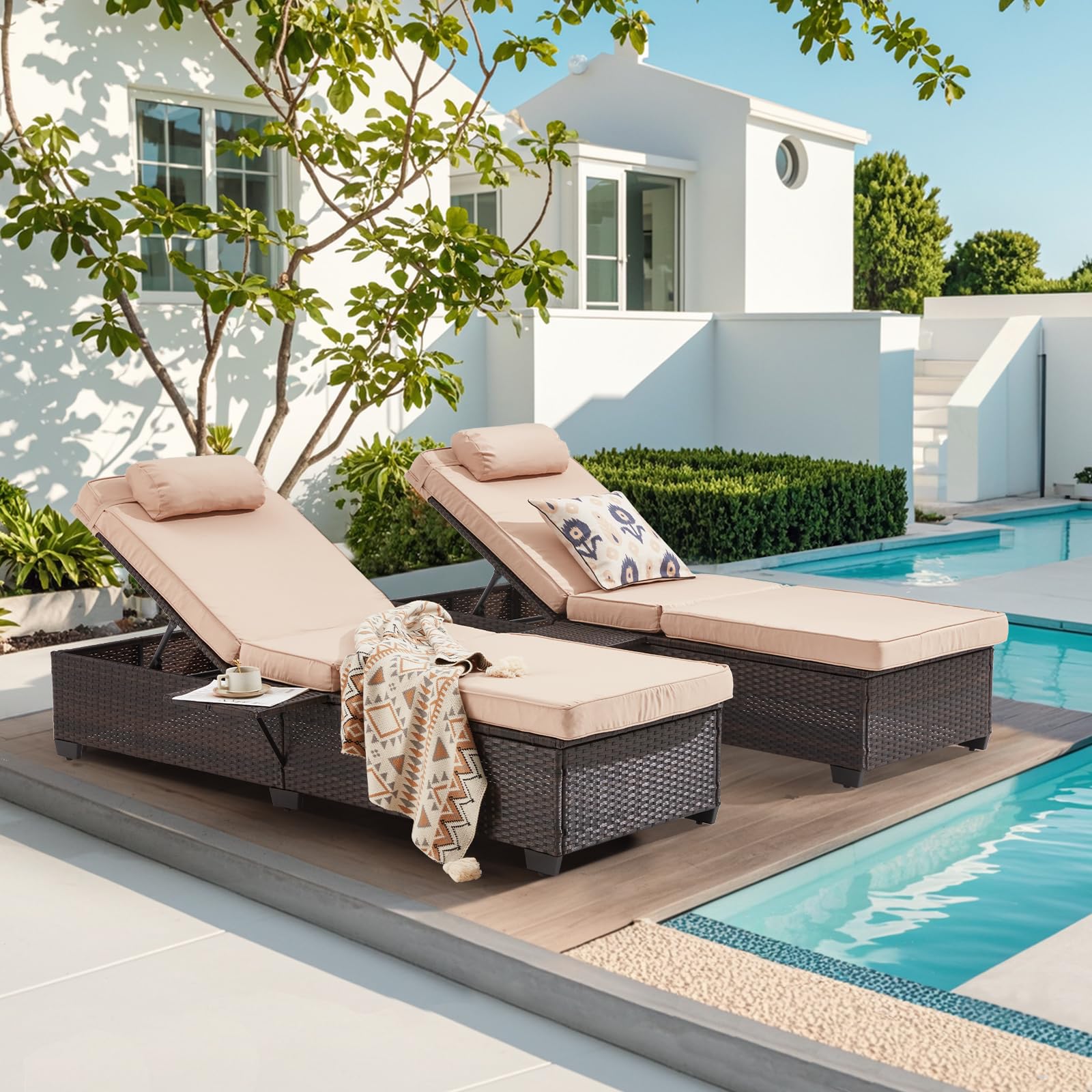 Outdoor Lounge Chairs, Pool Lounge Chairs Set of 2, Outdoor Chaise Lounge