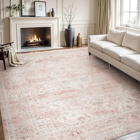 Area Rug 5X7 Rugs for Living Room-Vintage Soft Beige Rugs for Bedroom-Non Slip Carpet