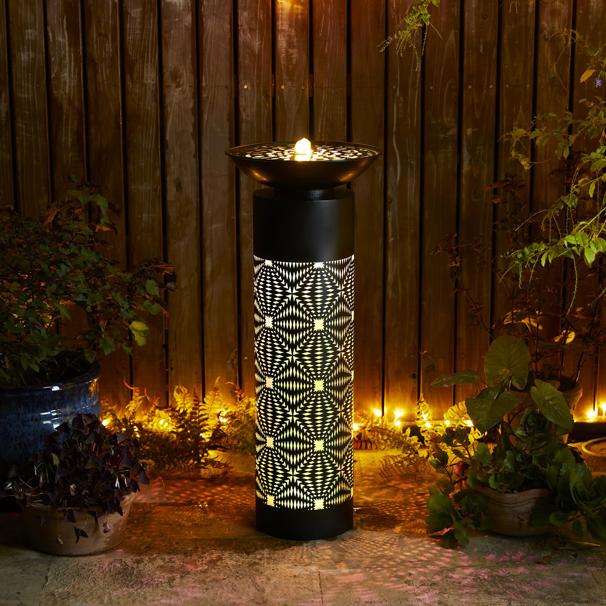 Metal Fountain Outdoor Bird Bath Water Fountains with LED Light, Pump & Adapte