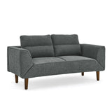 Convertible Futon Sofa Bed, Comfy Padded Loveseat Sleeper Sofa with Adjustable Armrest & Solid Wood Legs,