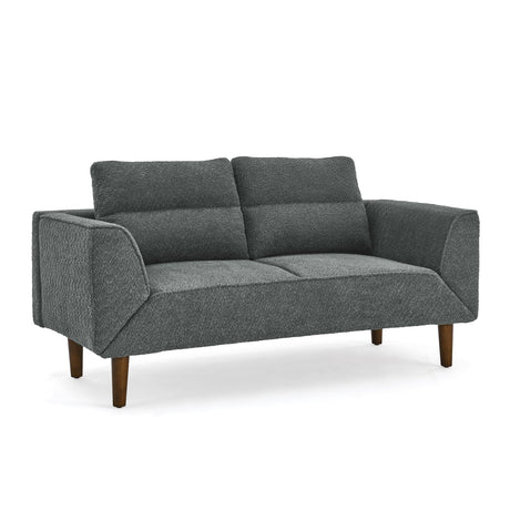 Convertible Futon Sofa Bed, Comfy Padded Loveseat Sleeper Sofa with Adjustable Armrest & Solid Wood Legs,