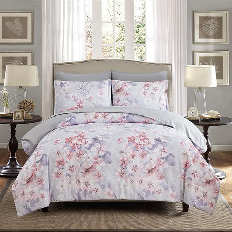 Boho Comforter Set Queen - 7 Pieces Bed in a Bag Floral Medallions Design, Bohemian