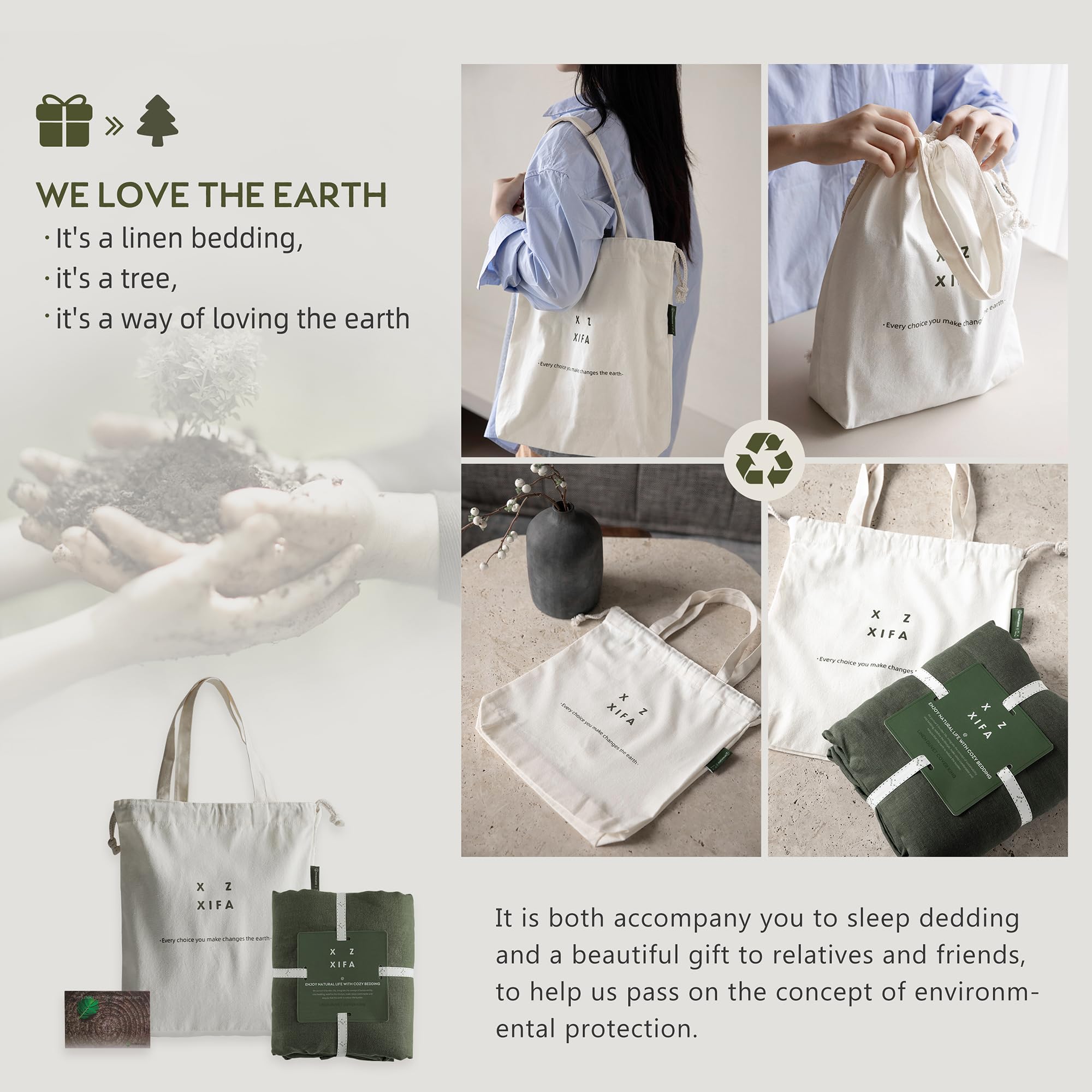 Olive Green Linen Sheets King Size Set, 100% Washed French Flax Organic Linen Sheets,