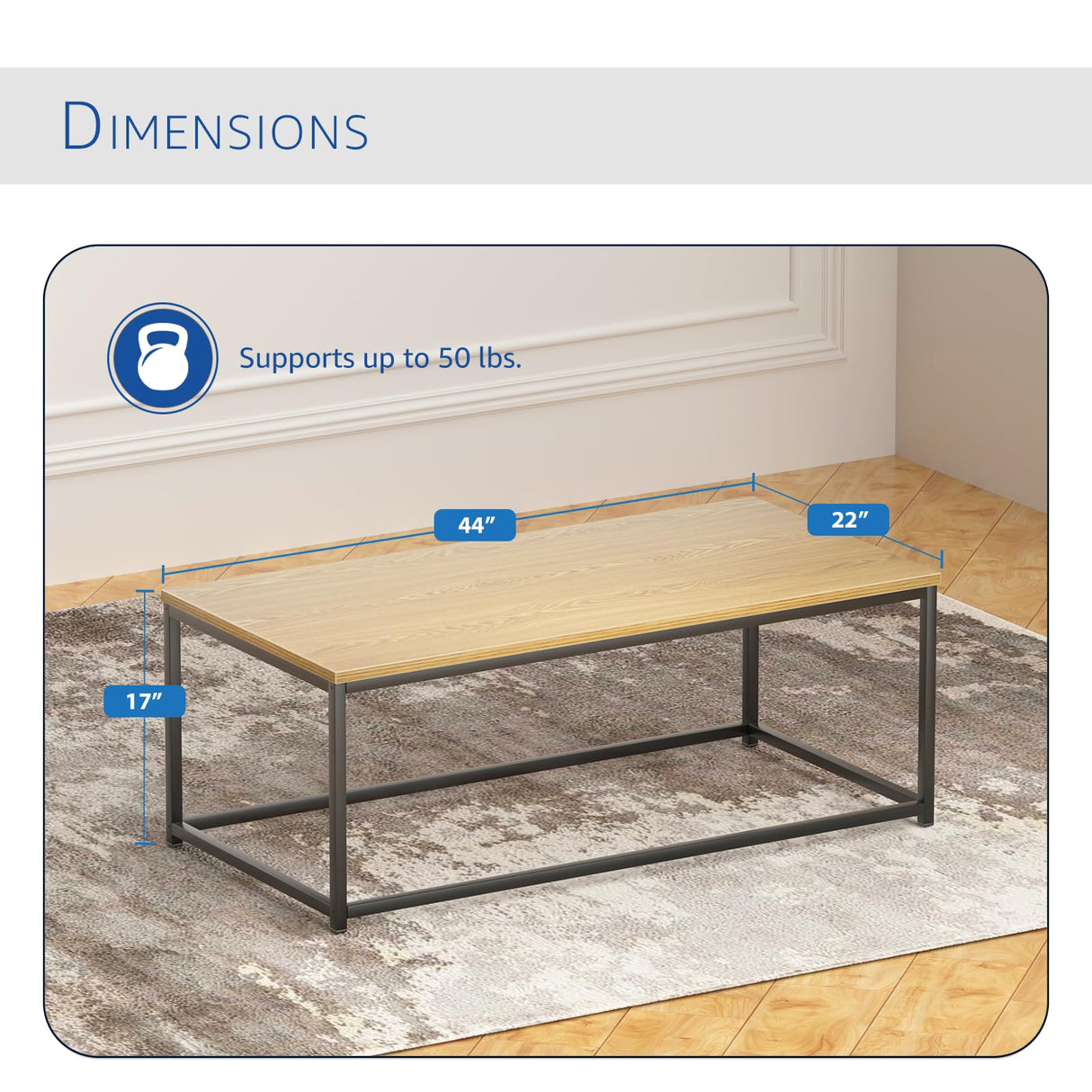 Modern Industrial Style Rectangular Coffee Table for Living Room