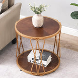 Color Variation End Table-Wood Frame Side Table Round Coffee